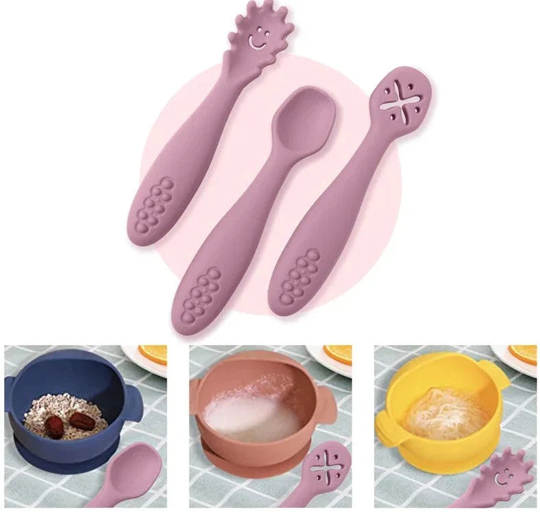 Kit 3 Colheres de Silicone Infantil para Introdução Alimentar